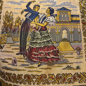 Spanish Tapestry Scarf Sevilla Spain Embroidered Manton Altar Table 48x48 Vtg